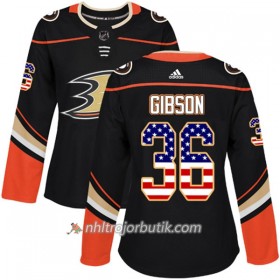 Dame Ishockey Anaheim Ducks Tröja John Gibson 36 Adidas 2017-2018 Svart USA Flag Fashion Authentic